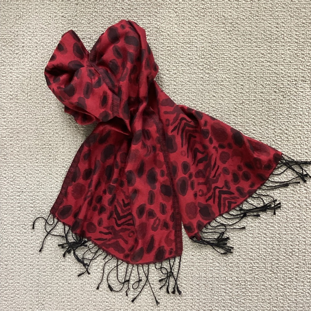 Vintage Red and Black Animal Print Scarf